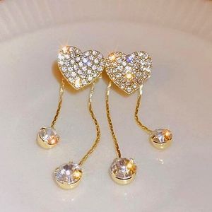 Heart Dangle Earrings with Rhinestone Waterfall Drop